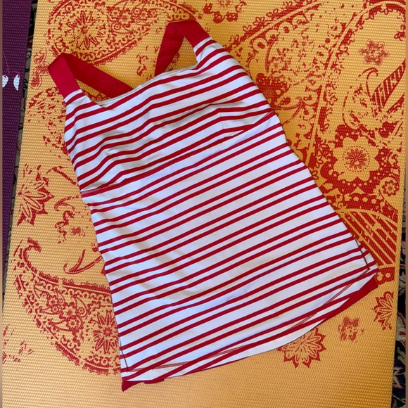 Red and White Striped Workout Top - Picture 1 of 4